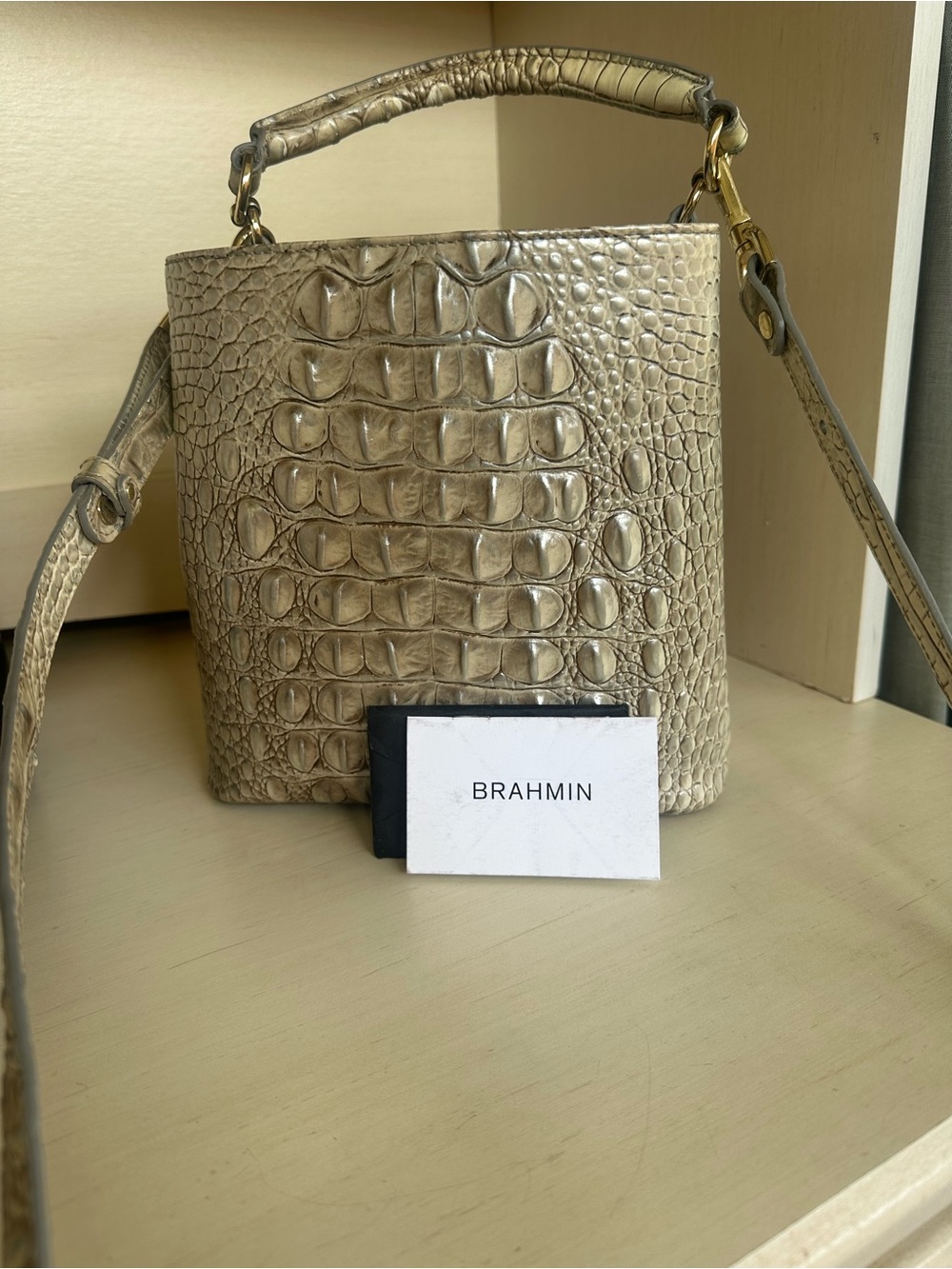 Brahmin Champagne Croc-Embossed Leather Crossbody Bag
